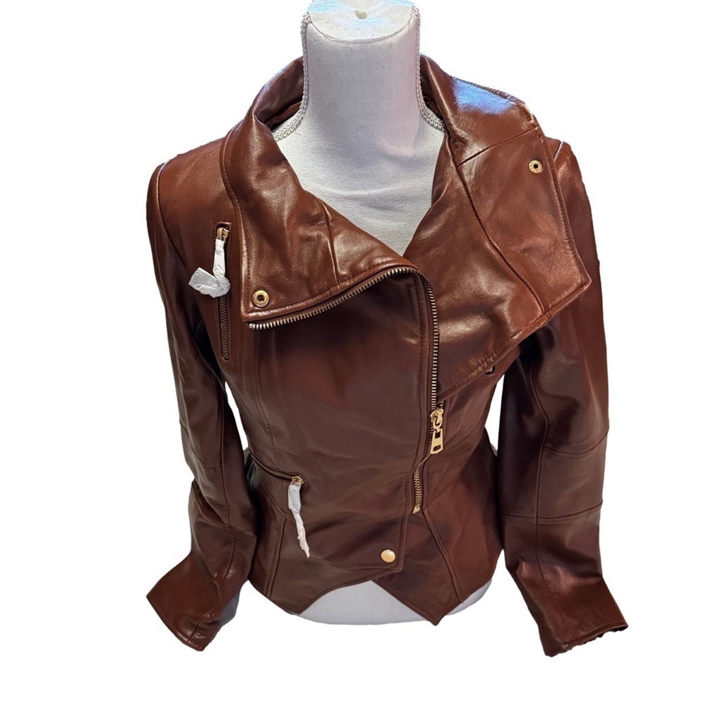 G.I.L.I. Leather Jacket with Zipper Details Size 4 British Tan NWT